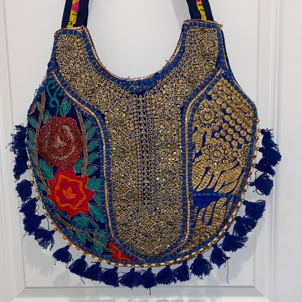 Embroidered Blue and Gold Women's Bag